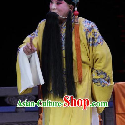 Chinese Bangzi Opera Elderly Male Apparels Costumes and Headpieces Traditional Shanxi Clapper Opera Laosheng Garment Emperor Zhu Yuanzhang Clothing