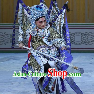 In Extremely Good Fortune Chinese Bangzi Opera General Zhao Yun Apparels Costumes and Headpieces Traditional Hebei Clapper Opera Martial Male Garment Kao Clothing with Flags