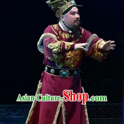 Ping Cheng Fu Chinese Bangzi Opera Laosheng Feng Lang Apparels Costumes and Headpieces Traditional Shanxi Clapper Opera Landlord Garment Elderly Male Clothing