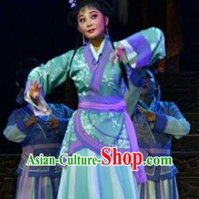Chinese Shanxi Clapper Opera Court Maid Feng Yan Garment Costumes and Headdress Ping Cheng Fu Traditional Bangzi Opera Actress Dress Young Lady Apparels