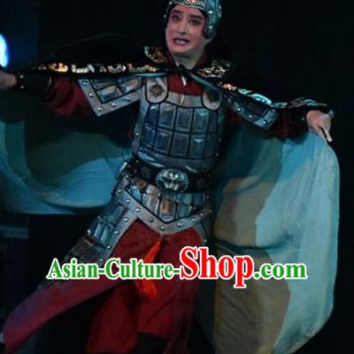 Ping Cheng Fu Chinese Bangzi Opera General Armor Apparels Costumes and Headpieces Traditional Shanxi Clapper Opera Garment Martial Male Clothing