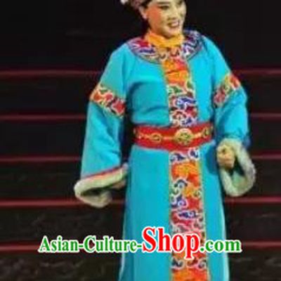 Ping Cheng Fu Chinese Bangzi Opera Niche Blue Apparels Costumes and Headpieces Traditional Shanxi Clapper Opera Crown Prince Garment Xiaosheng Clothing