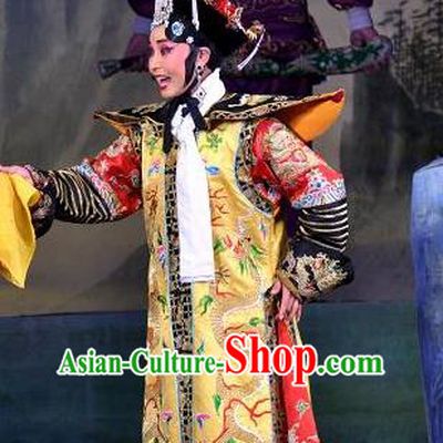 Chinese Shanxi Clapper Opera Queen Niohuru Garment Costumes and Headdress Traditional Bangzi Opera Court Female Dress Qing Dynasty Empress Apparels