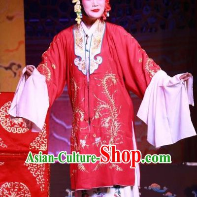 Chinese Shanxi Clapper Opera Hua Tan Wang Yulian Garment Costumes and Headdress Traditional Bangzi Opera Diva Red Dress Young Female Apparels