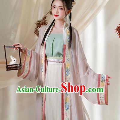 Chinese Ancient Young Lady Embroidered Hanfu Dress Apparels Traditional Song Dynasty Civilian Girl Historical Costumes Complete Set