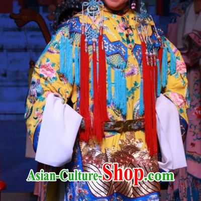 Chinese Shanxi Clapper Opera Hua Tan Garment Costumes and Headdress Zhong Bao Guo Traditional Bangzi Opera Imperial Consort Dress Court Woman Apparels