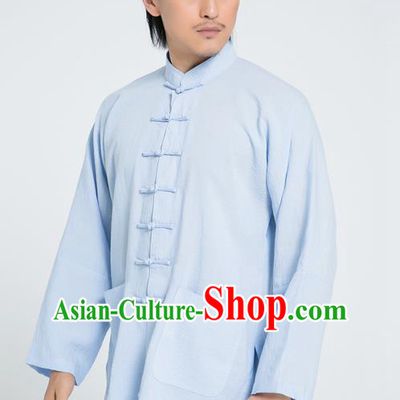 Top Grade Chinese Tai Ji Training Hand Painting Bamboo Uniforms Kung Fu Martial Arts Costume Shaolin Gongfu Blue Flax Shirt and Pants for Men