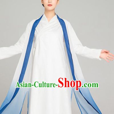 Asian Chinese Traditional Tang Suit Blue Chiffon Cloak Martial Arts Costumes China Kung Fu Upper Outer Garment Cardigan for Women