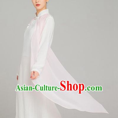 Asian Chinese Traditional Tang Suit Pink Chiffon Cloak Dress Martial Arts Costumes China Kung Fu Garment for Women