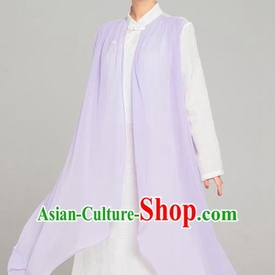 Asian Chinese Traditional Tang Suit Lilac Chiffon Cloak Dress Martial Arts Costumes China Kung Fu Garment for Women