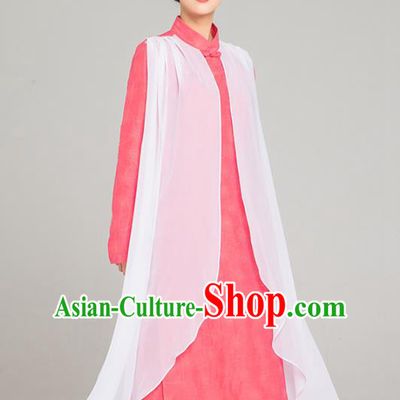 Asian Chinese Traditional Tang Suit Chiffon Cloak Rosy Dress Martial Arts Costumes China Kung Fu Garment for Women