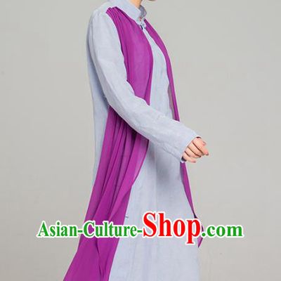 Asian Chinese Traditional Tang Suit Purple Chiffon Cloak Light Blue Dress Martial Arts Costumes China Kung Fu Garment for Women
