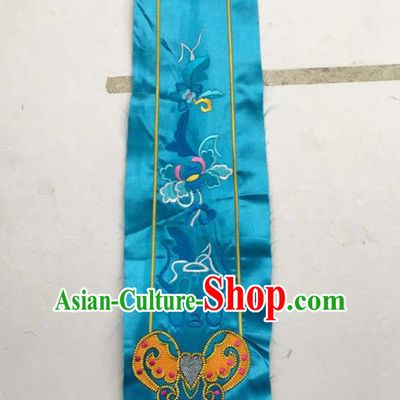 Chinese Traditional Embroidered Butterfly Peony Blue Patch Decoration Embroidery Applique Craft Embroidered Dress Ribbon Accessories