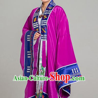 Traditional Chinese Taoist Nun Purple Koshibo Priest Frock Martial Arts Costumes China Taoism Tai Chi Garment Embroidered Pagoda Gown for Women