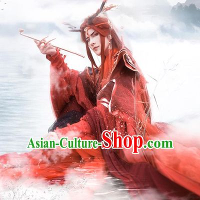 Top Chinese Cosplay Dragon King Dan Zhu Costume Ancient Swordsman Dongfang Bubai Red Clothing for Men