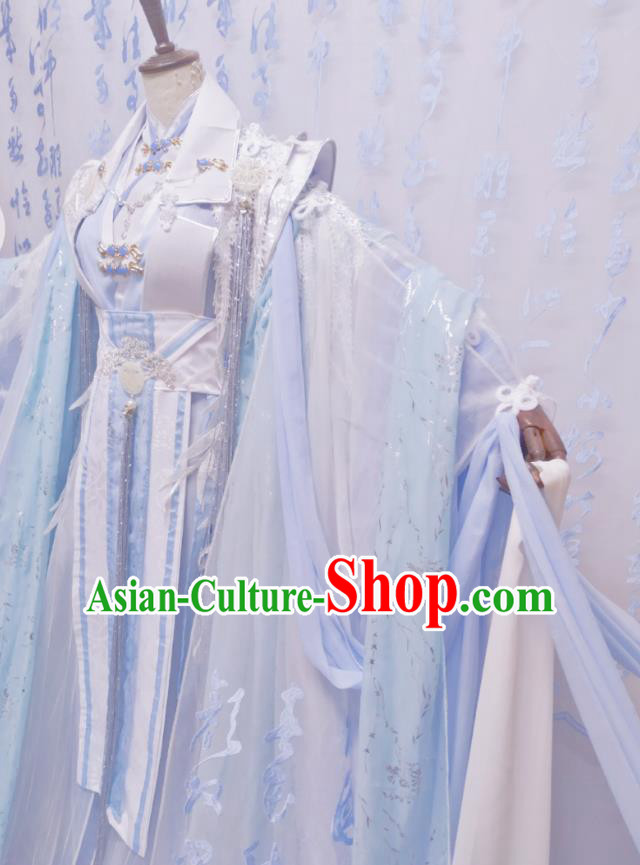 Chinese Traditional Cosplay Blue Hanfu Dress Costumes Ancient Princess Apparels for Women