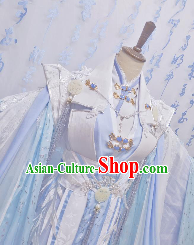 Chinese Traditional Cosplay Blue Hanfu Dress Costumes Ancient Princess Apparels for Women
