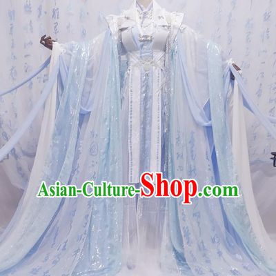 Chinese Traditional Cosplay Blue Hanfu Dress Costumes Ancient Princess Apparels for Women