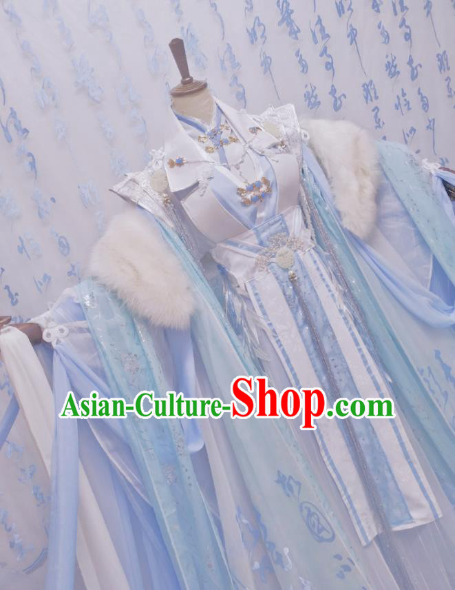 Chinese Traditional Cosplay Blue Hanfu Dress Costumes Ancient Princess Apparels for Women