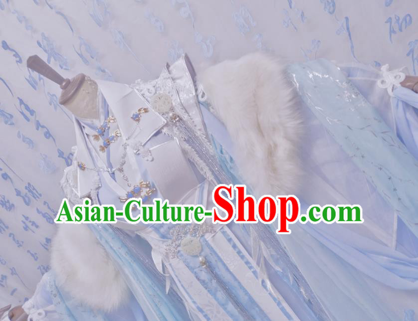 Chinese Traditional Cosplay Blue Hanfu Dress Costumes Ancient Princess Apparels for Women