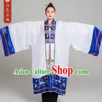 Traditional Chinese Taoist Nun White Koshibo Priest Frock Martial Arts Costumes China Taoism Tai Chi Garment Embroidered Pagoda Gown for Women
