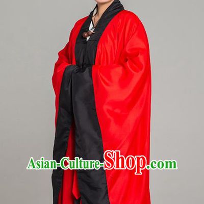 Asian Chinese Traditional Taoist Nun Red Koshibo Priest Frock Martial Arts Costumes China Kung Fu Garment Gown for Women