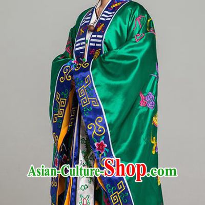 Traditional Chinese Embroidered Green Silk Gown Priest Frock Martial Arts Costumes China Taoism Taoist Nun Tai Chi Garment for Women