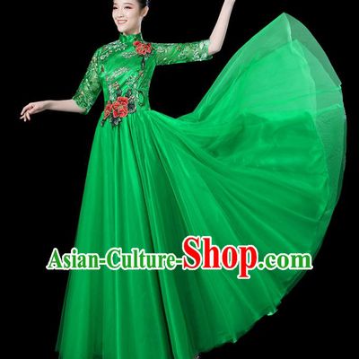 Traditional Chinese Opening Dance Costumes Stage Show Modern Dance Garment Folk Dance Green Dress for Women