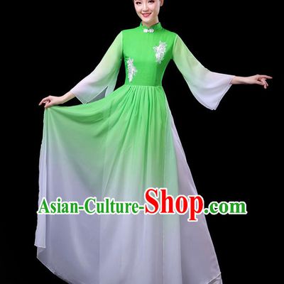 Traditional Chinese Umbrella Dance Costumes Stage Show Fan Dance Garment Classical Dance Green Dress for Women