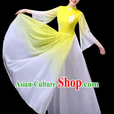 Traditional Chinese Umbrella Dance Costumes Stage Show Fan Dance Garment Classical Dance Yellow Dress for Women