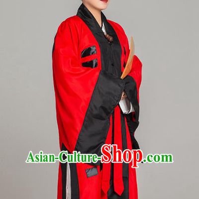 Asian Chinese Traditional Taoist Nun Red Tussah Silk Priest Frock Martial Arts Costumes China Kung Fu Garment Eight Diagrams Gown for Women
