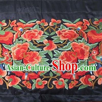 Chinese Traditional Embroidered Red Flowers Birds Patch Decoration Embroidery Applique Craft Embroidered Clothing Accessories