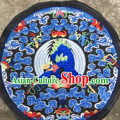 Chinese Traditional Embroidered Blue Clouds Birds Patch Decoration Embroidery Applique Craft Embroidered Round Accessories