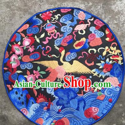 Chinese Traditional Embroidered Cloud Crane Patch Decoration Embroidery Applique Craft Embroidered Round Accessories