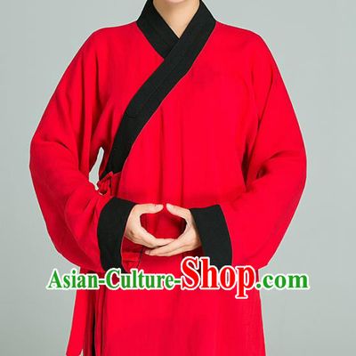 Professional Chinese Tai Chi Training Red Flax Blouse and Black Pants Costumes Kung Fu Garment Martial Arts Outfits for Women