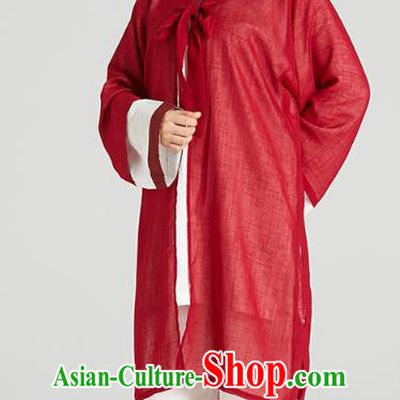 Professional Chinese Kung Fu Garment Wudang Tai Chi Training Outfits Traditional Red Flax Cloak Blouse and Pants Costumes for Women