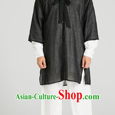 Top Grade Chinese Wudang Tai Chi Training Uniforms Kung Fu Competition Costume Martial Arts Black Cardigan Shirt and Pants for Men