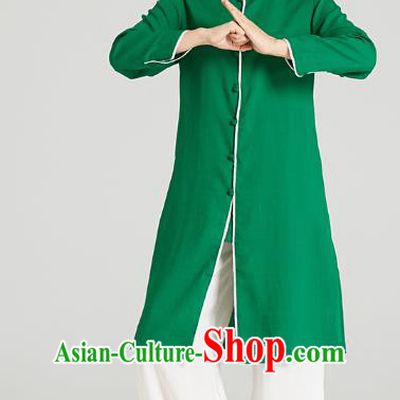Professional Chinese Kung Fu Garment Wudang Tai Chi Training Outfits Traditional Green Linen Blouse and Pants Costumes for Women