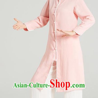 Professional Chinese Kung Fu Garment Wudang Tai Chi Training Outfits Traditional Pink Linen Blouse and Pants Costumes for Women