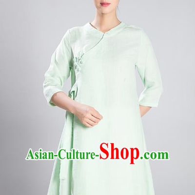 Professional Chinese Wudang Tai Chi Training Outfits Traditional Light Green Flax Blouse and Pants Costumes Kung Fu Garment for Women