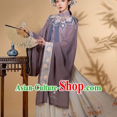 Traditional Chinese Ming Dynasty Noble Woman Embroidered Historical Costumes Ancient Royal Countess Hanfu Gown Blouse and Skirt Full Set