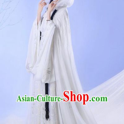 Chinese Ancient Hanfu Garment Jin Dynasty Royal Princess Embroidered White Cape Blouse and Skirt Costumes Full Set