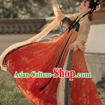 Chinese Ancient Tang Dynasty Hanfu Garment Royal Princess Embroidered Blouse and Skirt Costumes for Women
