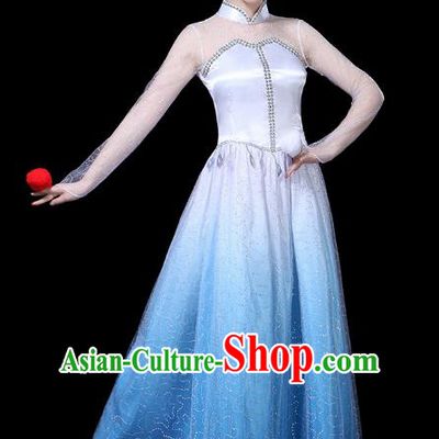 Traditional Chinese Opening Dance Costumes Stage Show Modern Dance Garment Blue Dress for Women