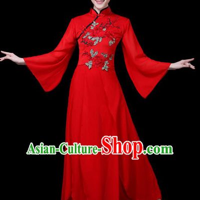 Traditional Chinese Fan Dance Costumes Stage Show Folk Dance Garment Classical Dance Red Dress and Pants for Women