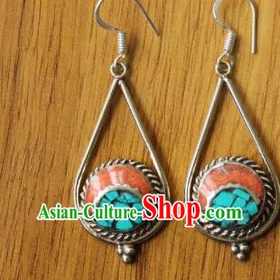 Chinese Traditional Tibetan Nationality Dance Ear Accessories Handmade Decoration Zang Ethnic Dance Earrings for Women