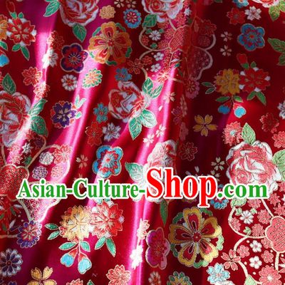 Japanese Traditional Rose Flowers Pattern Design Rosy Brocade Fabric Nishijin Silk Traditional Asian Yamato Kimono Tapestry Satin Material