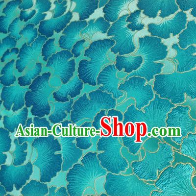 Asian Chinese Traditional Ginkgo Leaf Pattern Design Teal Brocade Fabric Silk Tang Suit Tapestry Material