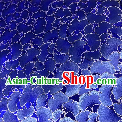 Asian Chinese Traditional Ginkgo Leaf Pattern Design Royalblue Brocade Fabric Silk Tang Suit Tapestry Material