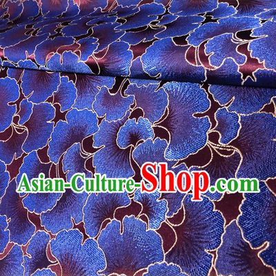 Asian Chinese Traditional Blue Ginkgo Leaf Pattern Design Wine Red Brocade Fabric Silk Tang Suit Tapestry Material